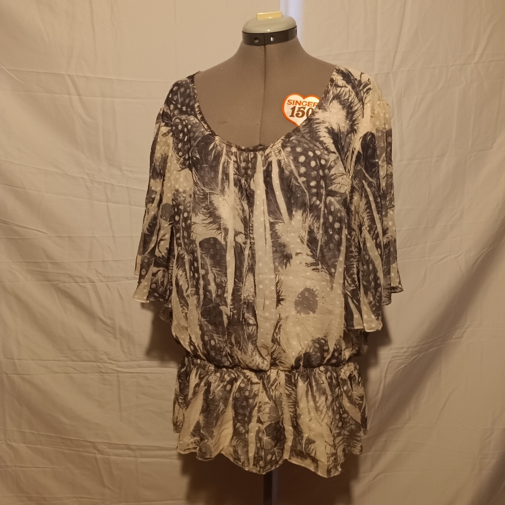 🍋 Cato Blouse Black White Women 26 28 W Feather Dot Details